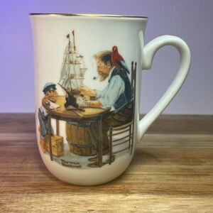 Norman Rockwell Museum VTG 1982 For a Good Boy Mug Grandma Gift Gold Rim 8oz